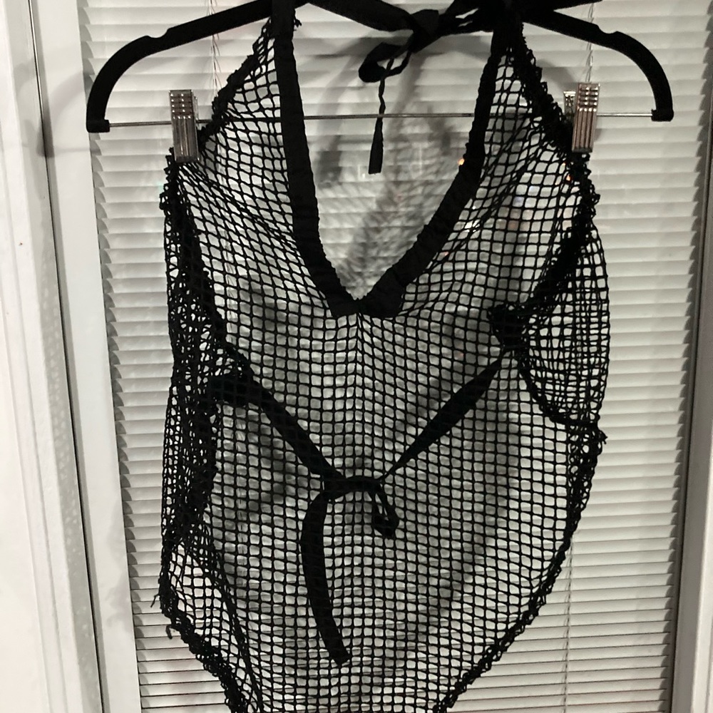 Black fishnet halter top